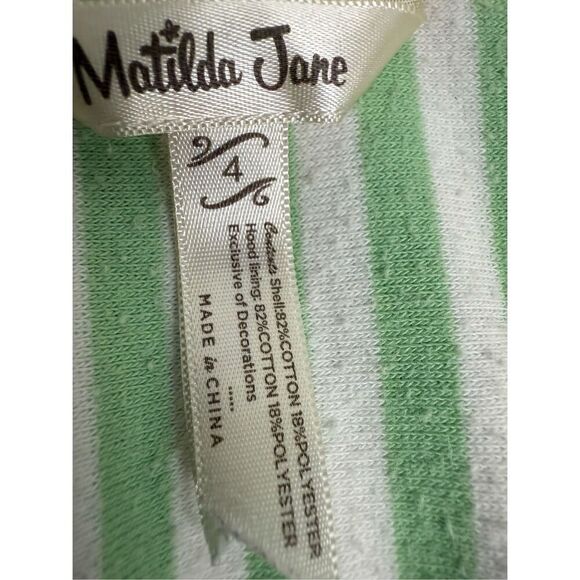 Matilda Jane Terry Cloth Swim Cover Up Girl’s Size 4-6 Green White Striped - Picture 2 of 8